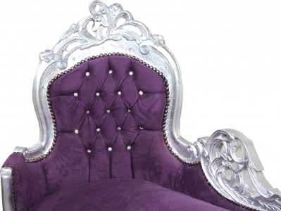 Casa Padrino Barock Chaiselongue King Lila/Silber mit Bling Bling Glitzersteinen, 155 x 70 x 100 cm