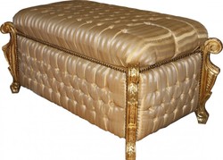 Casa Padrino Baroque Bench Chest in Antique Style Gold with Beige Stripes 105 x 55 x 55 cm Casa Padrino Baroque Bench Chest in Antique Style Gold with Beige Stripes 105 x 55 x 55 cm