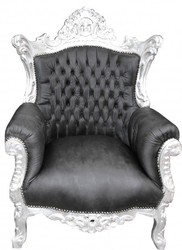 Casa Padrino Fauteuil Baroque Al Capone style antique, noir aspect cuir et argent, hauteur 128 cm Casa Padrino Fauteuil Baroque Al Capone style antique, noir aspect cuir et argent, hauteur 128 cm