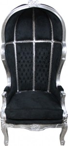 Casa Padrino Baroque Throne Armchair Victory Black / Silver - Solid Wood Velvet - 177 x 83 x 66 cm