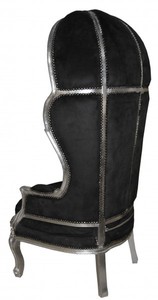 Casa Padrino Barock Thron Sessel Victory Schwarz / Silber - Massivholz Samt - 177 x 83 x 66 cm
