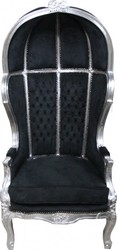Casa Padrino Baroque Throne Armchair Victory Black / Silver - Solid Wood Velvet - 177 x 83 x 66 cm Casa Padrino Baroque Throne Armchair Victory Black / Silver - Solid Wood Velvet - 177 x 83 x 66 cm