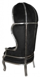 Casa Padrino Baroque Throne Armchair Victory Black / Silver - Solid Wood Velvet - 177 x 83 x 66 cm Casa Padrino Baroque Throne Armchair Victory Black / Silver - Solid Wood Velvet - 177 x 83 x 66 cm