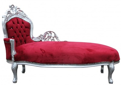 Casa Padrino Chaise Longue Barroca King Burdeos Rojo / Plata con Piedras Brillantes 155 x 70 x 100 cm Casa Padrino Chaise Longue Barroca King Burdeos Rojo / Plata con Piedras Brillantes 155 x 70 x 100 cm