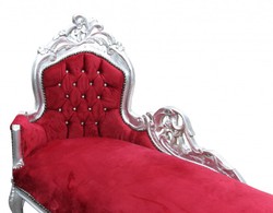 Casa Padrino Chaise Longue Barroca King Burdeos Rojo / Plata con Piedras Brillantes 155 x 70 x 100 cm
