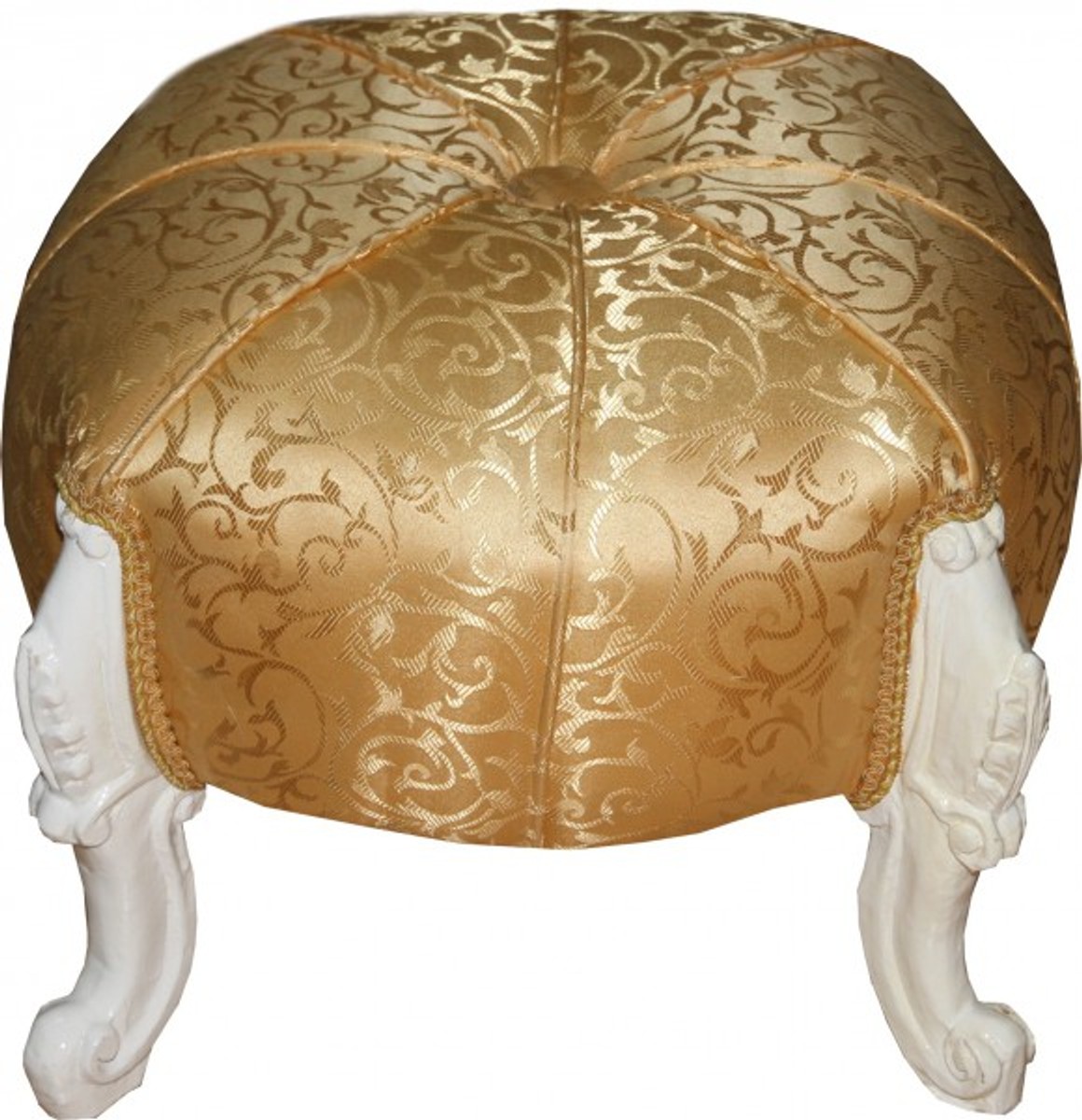 Casa Padrino Baroque Sitzhocker- Round Stool Gold Pattern / White Baroque Furniture Casa Padrino Baroque Sitzhocker- Round Stool Gold Pattern / White Baroque Furniture