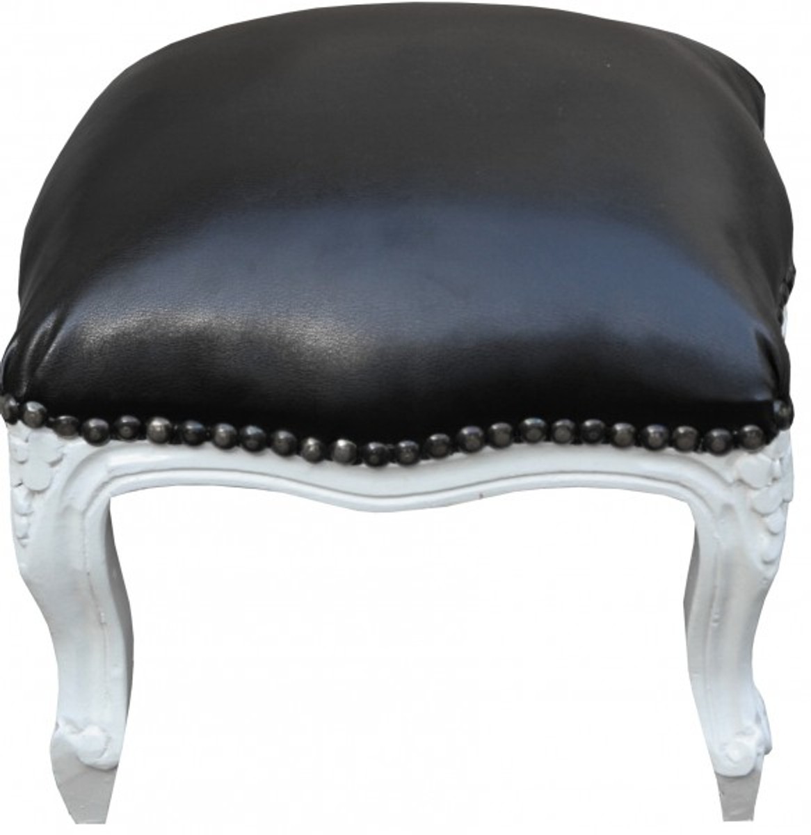 Casa Padrino baroque ottoman Black leather look / White - Antique furniture - stools Casa Padrino baroque ottoman Black leather look / White - Antique furniture - stools