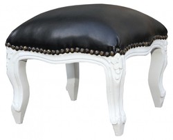Casa Padrino baroque ottoman Black leather look / White - Antique furniture - stools Casa Padrino baroque ottoman Black leather look / White - Antique furniture - stools