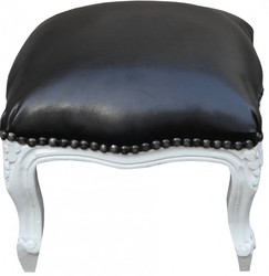 Casa Padrino baroque ottoman Black leather look / White - Antique furniture - stools Casa Padrino baroque ottoman Black leather look / White - Antique furniture - stools