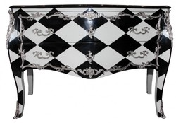 Casa Padrino Commode Baroque Design Damier avec Appliques Argentées 130 x 84 x 63 cm - Buffet de Luxe Style Antique Casa Padrino Commode Baroque Design Damier avec Appliques Argentées 130 x 84 x 63 cm - Buffet de Luxe Style Antique