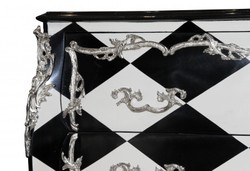 Casa Padrino Commode Baroque Design Damier avec Appliques Argentées 130 x 84 x 63 cm - Buffet de Luxe Style Antique Casa Padrino Commode Baroque Design Damier avec Appliques Argentées 130 x 84 x 63 cm - Buffet de Luxe Style Antique
