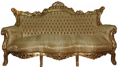 Casa Padrino Canapé Baroque 3 places Master Motif Or / Or - Meubles Antiques - Largeur 210 cm Casa Padrino Canapé Baroque 3 places Master Motif Or / Or - Meubles Antiques - Largeur 210 cm