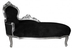 Casa Padrino Chaise Longue Baroque King Noir / Argent - Canapé de style antique fait main, 155 x 70 x 100 cm Casa Padrino Chaise Longue Baroque King Noir / Argent - Canapé de style antique fait main, 155 x 70 x 100 cm