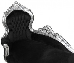 Casa Padrino Chaise Longue Baroque King Noir / Argent - Canapé de style antique fait main, 155 x 70 x 100 cm Casa Padrino Chaise Longue Baroque King Noir / Argent - Canapé de style antique fait main, 155 x 70 x 100 cm