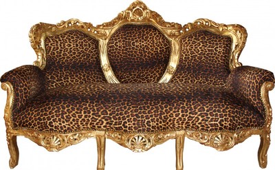 Casa Padrino Canapé baroque 3 places King léopard/or - Meuble de style antique env. 180 x 124 x 60 cm Casa Padrino Canapé baroque 3 places King léopard/or - Meuble de style antique env. 180 x 124 x 60 cm