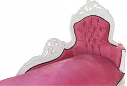 Casa Padrino Chaise Longue Barocca King Rosa/Bianco con Strass Bling Bling, 155 x 70 x 100 cm Casa Padrino Chaise Longue Barocca King Rosa/Bianco con Strass Bling Bling, 155 x 70 x 100 cm