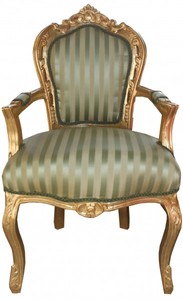 Casa Padrino Barocco Cena sedia verde / crema strisce / oro con braccioli - Mobili antichi