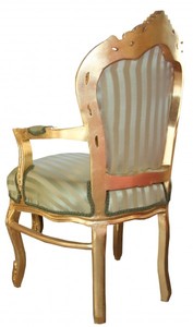 Casa Padrino Barock Esszimmer Stuhl Grün / Creme Streifen / Gold mit Armlehnen - Antik Möbel
