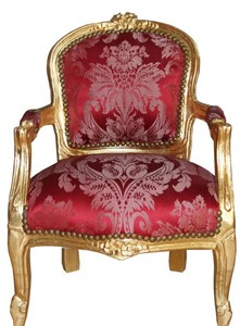 Casa Padrino Silla barroca infantil estilo antiguo - Motivo burdeos y oro - 51 x 71 cm Casa Padrino Silla barroca infantil estilo antiguo - Motivo burdeos y oro - 51 x 71 cm