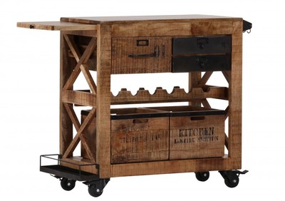 Trolley Servierwagen Echtholz Holz Mangoholz Braun Trolley Servierwagen Echtholz Holz Mangoholz Braun