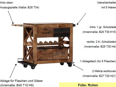 Casa Padrino Bar Trolley Servierwagen aus Mango Massivholz - Hotel & Restaurant Einrichtung Möbel