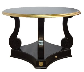 Casa Padrino Mesa de comedor barroca redonda en negro antiguo y pan de oro - Madera maciza 120 x 75 cm Casa Padrino Mesa de comedor barroca redonda en negro antiguo y pan de oro - Madera maciza 120 x 75 cm