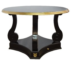 Casa Padrino Tavolo da pranzo barocco rotondo in nero antico e foglia oro - Legno massello 120 x 75 cm Casa Padrino Tavolo da pranzo barocco rotondo in nero antico e foglia oro - Legno massello 120 x 75 cm