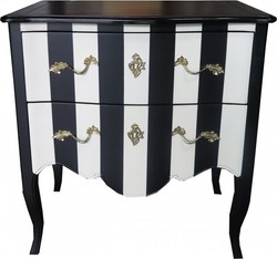 Commode baroque Casa Padrino rayures noires / blanches / couleurs bois avec applications or 80 cm - meuble à 2 tiroirs Commode baroque Casa Padrino rayures noires / blanches / couleurs bois avec applications or 80 cm - meuble à 2 tiroirs
