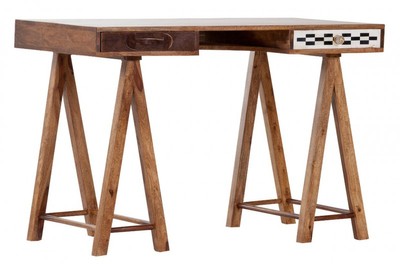 Casa Padrino Schreibtisch Sekretär aus Mangoholz, verziert mit Fell und Mosaik, naturholz gebeizt, 120 x 63 x 80 cm Casa Padrino Schreibtisch Sekretär aus Mangoholz, verziert mit Fell und Mosaik, naturholz gebeizt, 120 x 63 x 80 cm