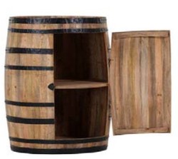 Casa Padrino Mueble Bar Vinoteca Mesa de Bar en Madera Maciza de Mango - Barril de Madera Mueble Tonel - Altura 90 cm, Diámetro 70 cm