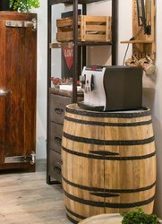 Casa Padrino Mueble Bar Vinoteca Mesa de Bar en Madera Maciza de Mango - Barril de Madera Mueble Tonel - Altura 90 cm, Diámetro 70 cm