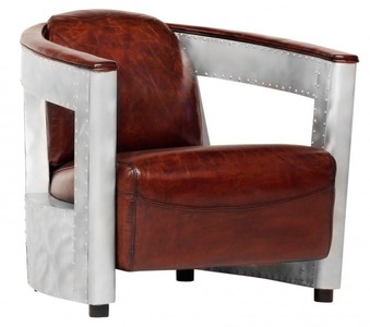 Casa Padrino Art Deco Real Leather Club Chair in Brown and Chrome - Luxury Lounge Chair - 76 x 86 x 75 cm