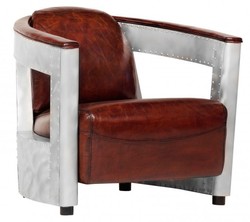 Casa Padrino Sillón Club Art Déco de cuero auténtico marrón y cromo - Sillón lounge de lujo - 76 x 86 x 75 cm Casa Padrino Sillón Club Art Déco de cuero auténtico marrón y cromo - Sillón lounge de lujo - 76 x 86 x 75 cm