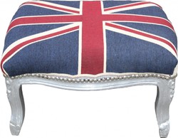 Casa Padrino Baroque XXL ottoman Mod3 Union Jack / Silver - English Flag Stool - Antique style England