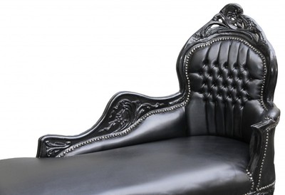 Casa Padrino Barock Chaiselongue Schwarz / Schwarz Lederoptik - Barock Möbel Liege Recamiere