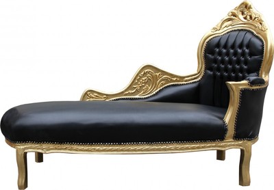 Casa Padrino Chaise Longue Baroque Mod2 en Noir/Or aspect cuir, 155 x 70 x 100 cm Casa Padrino Chaise Longue Baroque Mod2 en Noir/Or aspect cuir, 155 x 70 x 100 cm