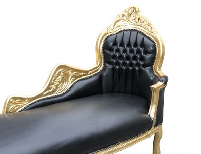 Casa Padrino Barock Chaiselongue Mod2 in Schwarz und Gold mit Lederoptik, 155 x 70 x 100 cm