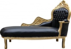 Casa Padrino Chaise Longue Barocca Mod2 in Nero/Oro effetto pelle, 155 x 70 x 100 cm Casa Padrino Chaise Longue Barocca Mod2 in Nero/Oro effetto pelle, 155 x 70 x 100 cm