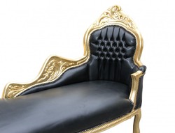 Casa Padrino Chaise Longue Barocca Mod2 in Nero/Oro effetto pelle, 155 x 70 x 100 cm Casa Padrino Chaise Longue Barocca Mod2 in Nero/Oro effetto pelle, 155 x 70 x 100 cm