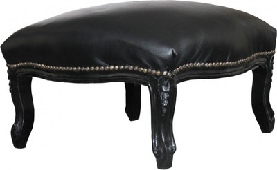 Casa Padrino Baroque ottoman XXL Black / Black leather look - English Flag Stool - Antique style England Casa Padrino Baroque ottoman XXL Black / Black leather look - English Flag Stool - Antique style England