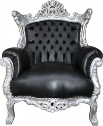 Casa Padrino Poltrona Barocca Al Capone Stile Antico, Ecopelle Nero e Argento, H 128 cm