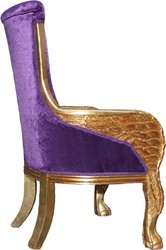 Casa Padrino Poltrona Barocca Lounge Eagle Feather in stile antico, Viola / Oro, 110 x 71 x 76 cm Casa Padrino Poltrona Barocca Lounge Eagle Feather in stile antico, Viola / Oro, 110 x 71 x 76 cm