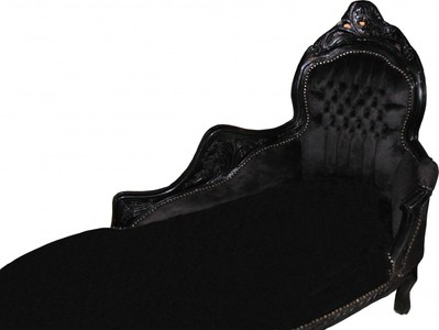 Casa Padrino Barock Chaiselongue King Schwarz / Schwarz, 155 x 70 x 100 cm, Massivholz Samt