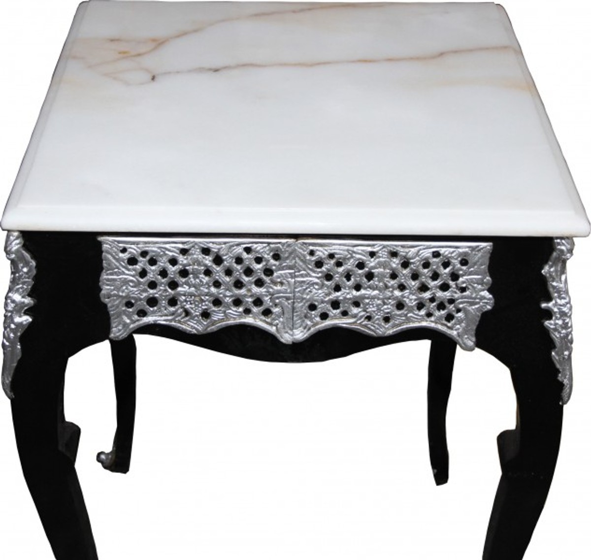 Casa Padrino Baroque side table with marble top height 80 cm, width 55 cm, Black / White / Silver - Antique style Casa Padrino Baroque side table with marble top height 80 cm, width 55 cm, Black / White / Silver - Antique style
