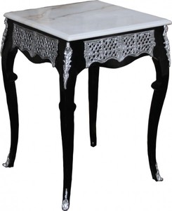 Casa Padrino Mesa auxiliar barroca, mesa de diseño de lujo en negro, blanco y plata, altura 80 cm, ancho 55 cm
