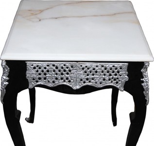 Casa Padrino Barock Beistelltisch, edler Design Tisch in Schwarz, Weiss und Silber, 80 cm Höhe, 55 cm Breite