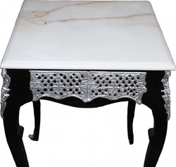 Casa Padrino Mesa auxiliar barroca, mesa de diseño de lujo en negro, blanco y plata, altura 80 cm, ancho 55 cm Casa Padrino Mesa auxiliar barroca, mesa de diseño de lujo en negro, blanco y plata, altura 80 cm, ancho 55 cm