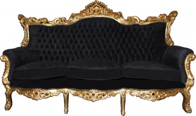 Casa Padrino Canapé 3 places Baroque Master Noir / Or, Largeur 210 cm, Hauteur 135 cm, Profondeur 90 cm, Meuble de salon de luxe Casa Padrino Canapé 3 places Baroque Master Noir / Or, Largeur 210 cm, Hauteur 135 cm, Profondeur 90 cm, Meuble de salon de luxe