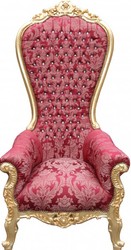 Casa Padrino Sillón Trono Barroco Majestic Patrón Burdeos Oro con Estrás, Altura 190 cm