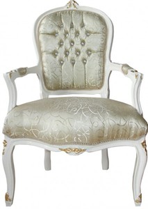 Casa Padrino Baroque Salon Chair Mod1 Cream / Gold with Bling Bling Rhinestones Casa Padrino Baroque Salon Chair Mod1 Cream / Gold with Bling Bling Rhinestones